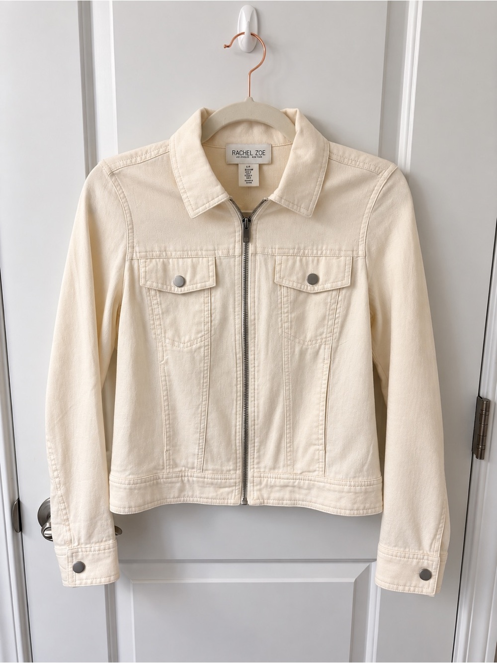 Rachel Zoe Cream Zip-Up Jean Jacket